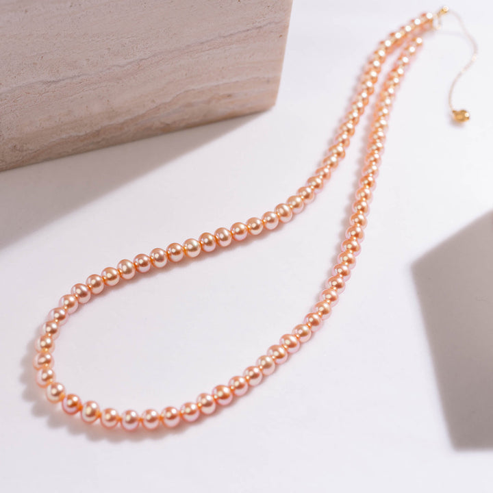 18K Solid Gold Top Grading Pink Freshwater Pearl Necklace KN00040 - PEARLY LUSTRE