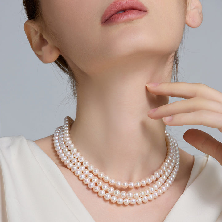 Choker Length 3-Layer Freshwater Pearl Necklace WN00499 - PEARLY LUSTRE