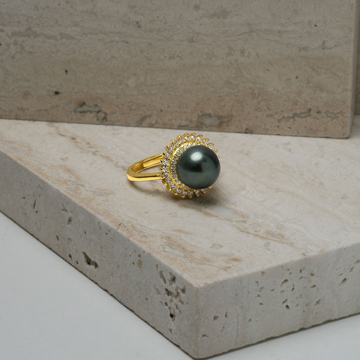 Elegant Tahitian Saltwater Pearl Ring WR00115 - PEARLY LUSTRE