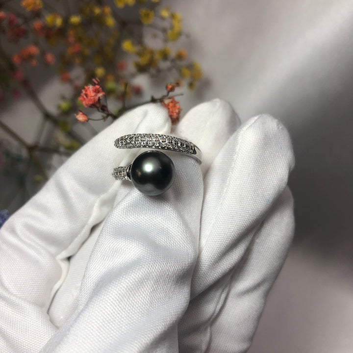 Elegant Saltwater Tahitian Pearl Ring WR00125 - PEARLY LUSTRE