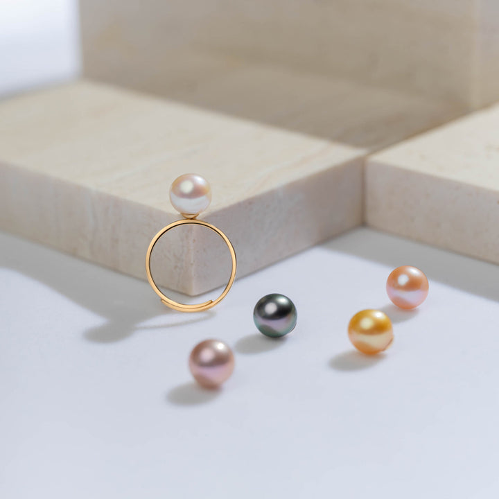 18K Solid Gold Interchangeable Freshwater Pearl Ring KR00015 | Possibilities - PEARLY LUSTRE