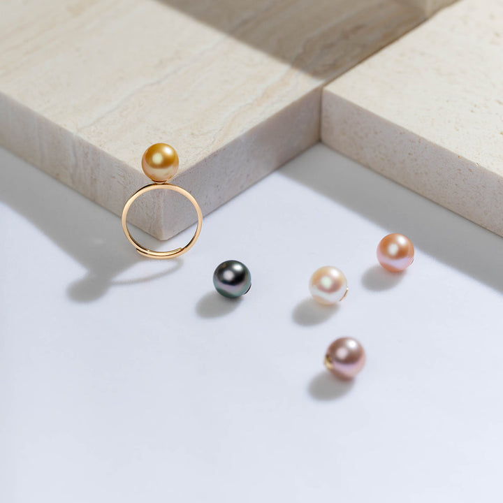 18K Solid Gold Interchangeable Freshwater Pearl Ring KR00015 | Possibilities - PEARLY LUSTRE