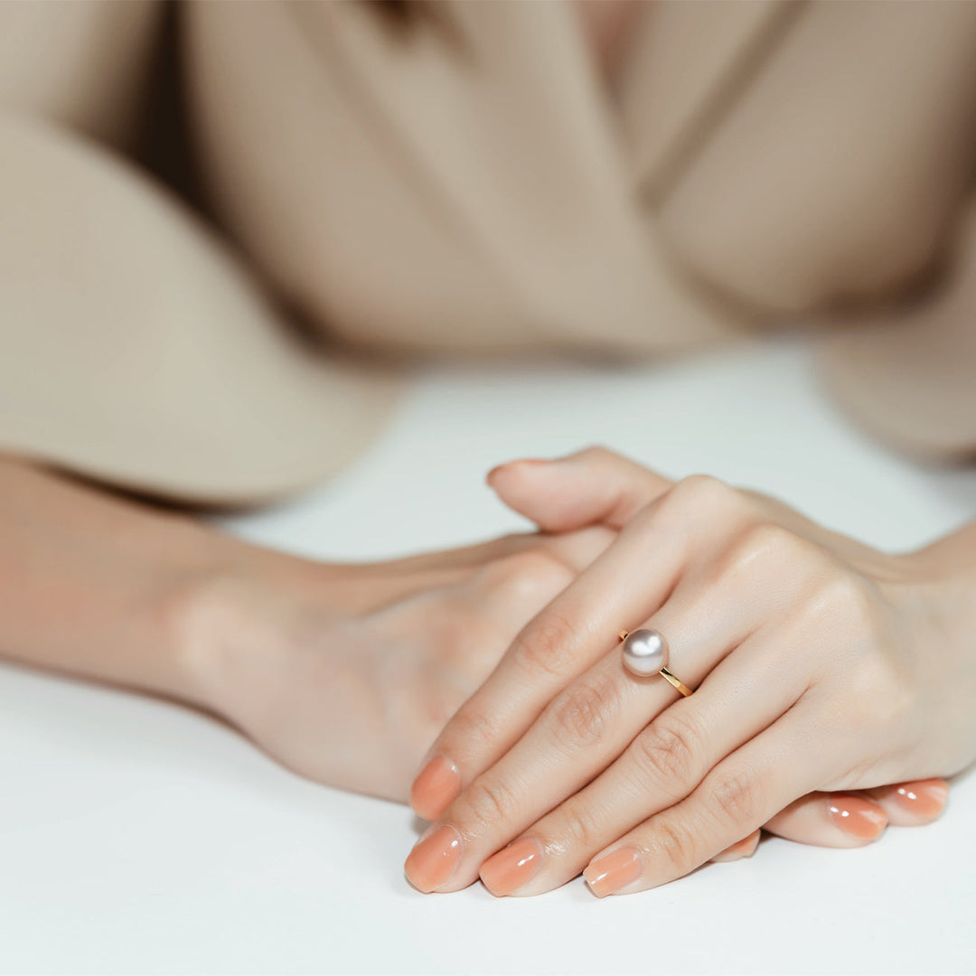 18K Solid Gold Interchangeable Freshwater Pearl Ring KR00015 | Possibilities - PEARLY LUSTRE