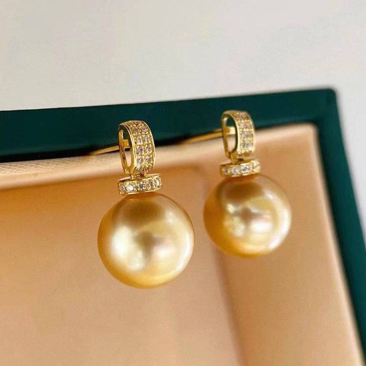 18k South Sea Golden Pearl Earrings KE00007 - PEARLY LUSTRE