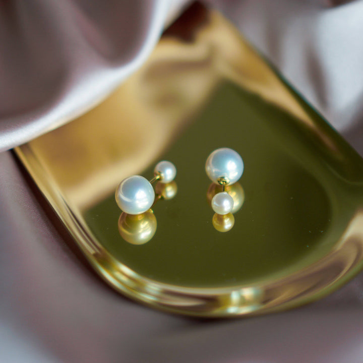 18K Solid Gold Interchangeable Freshwater Pearl Earrings KE00042 | Possibilities - PEARLY LUSTRE
