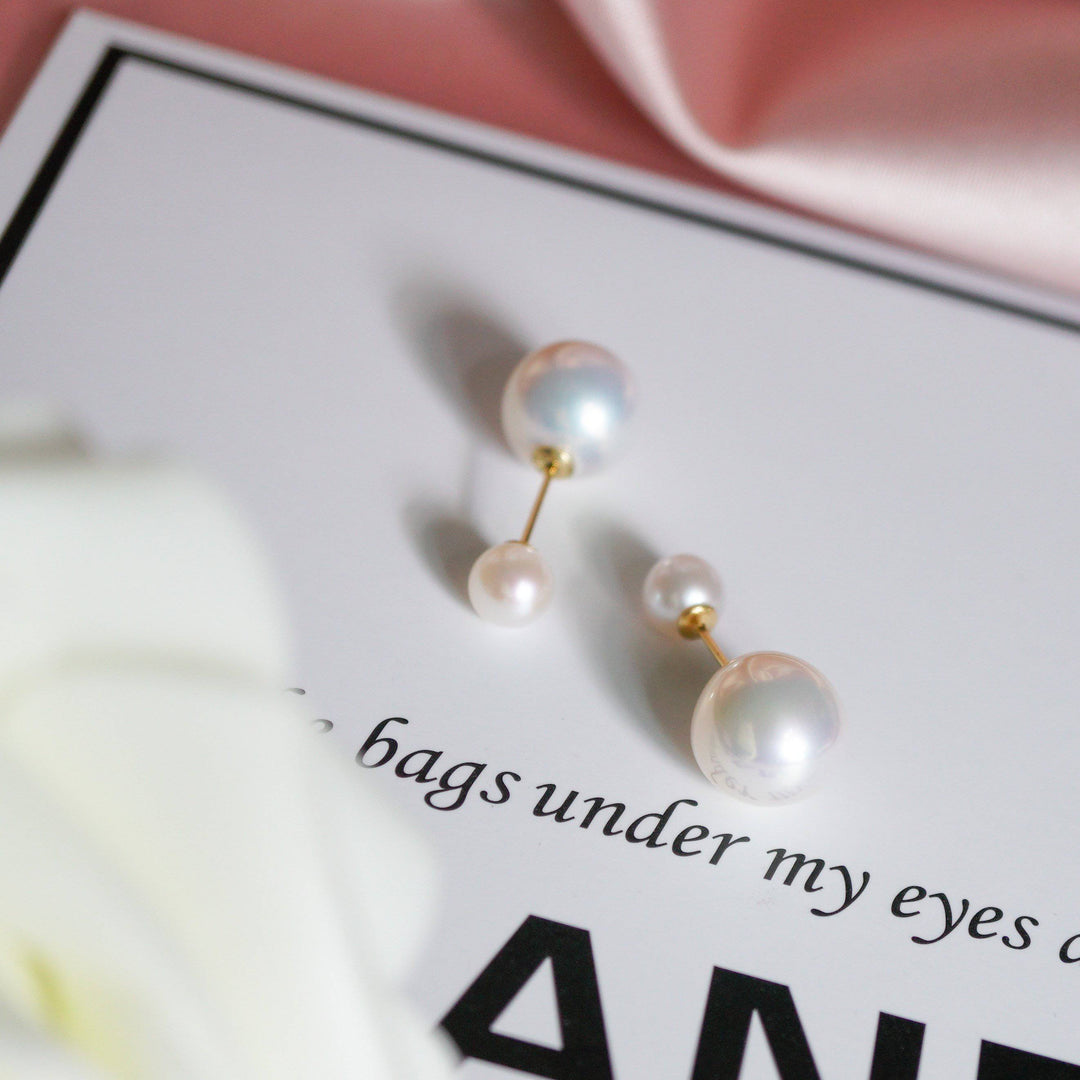 18K Solid Gold Interchangeable Freshwater Pearl Earrings KE00042 | Possibilities - PEARLY LUSTRE