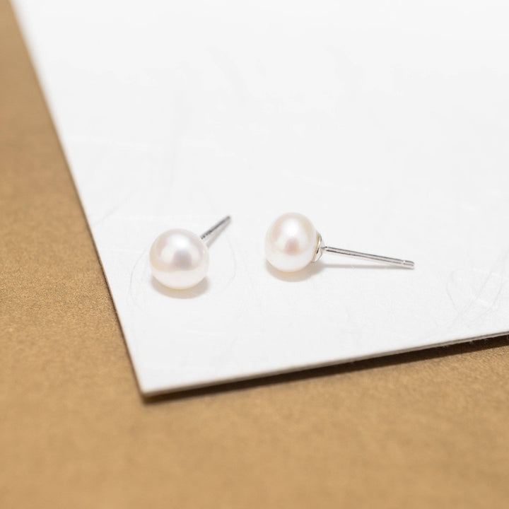 Top Grade Freshwater Semi Round Pearl Stud Earrings WE00239 - PEARLY LUSTRE