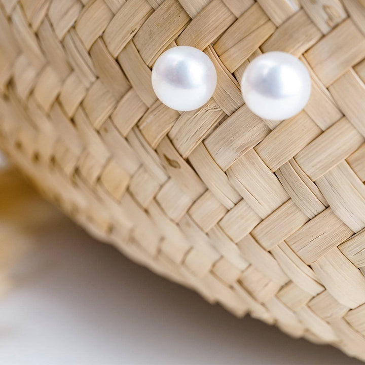 Top Grade Freshwater Semi Round Pearl Stud Earrings WE00239 - PEARLY LUSTRE