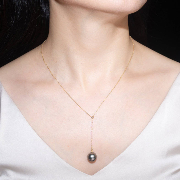 Elegant Saltwater Tahitian Pearl 18K Solid Gold Necklace KN00010 - PEARLY LUSTRE