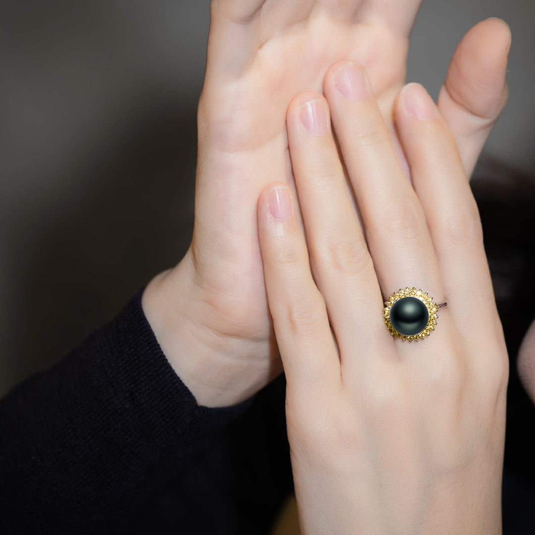 Elegant Tahitian Saltwater Pearl Ring WR00115 - PEARLY LUSTRE