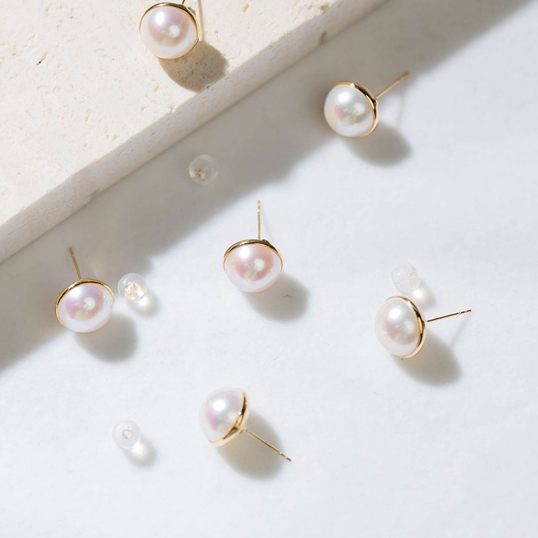 Elegant 18K Gold Mabe Pearl Earrings KE00024 - PEARLY LUSTRE