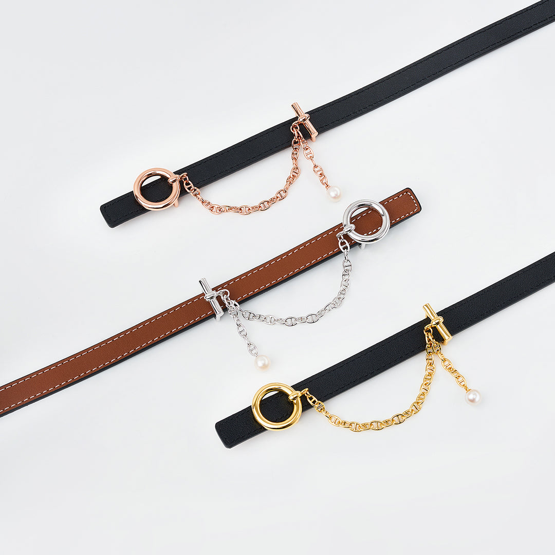 Lustre Line Pearl Belt buckle & Reversible leather strap BT00001