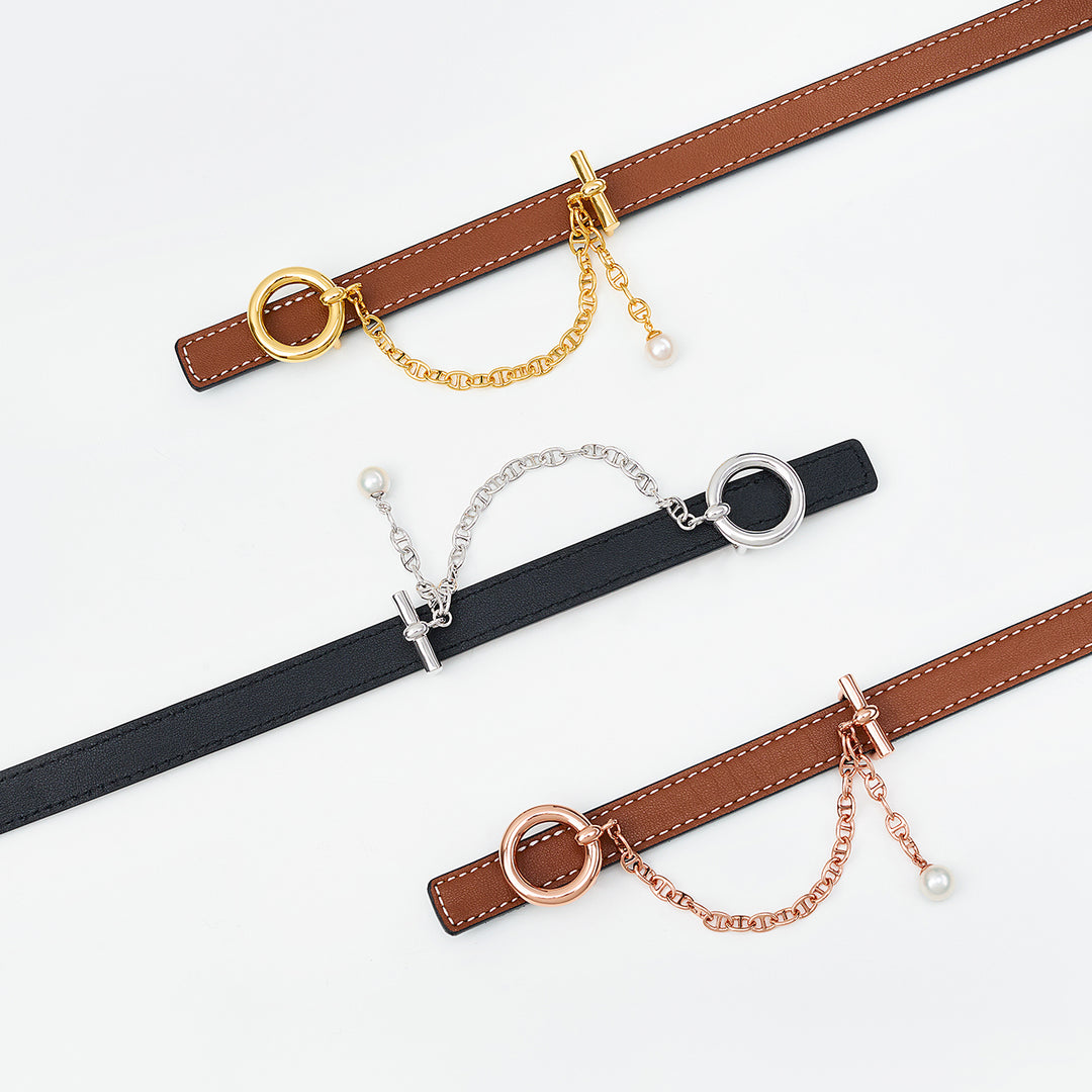 Lustre Line Pearl Belt buckle & Reversible leather strap BT00003