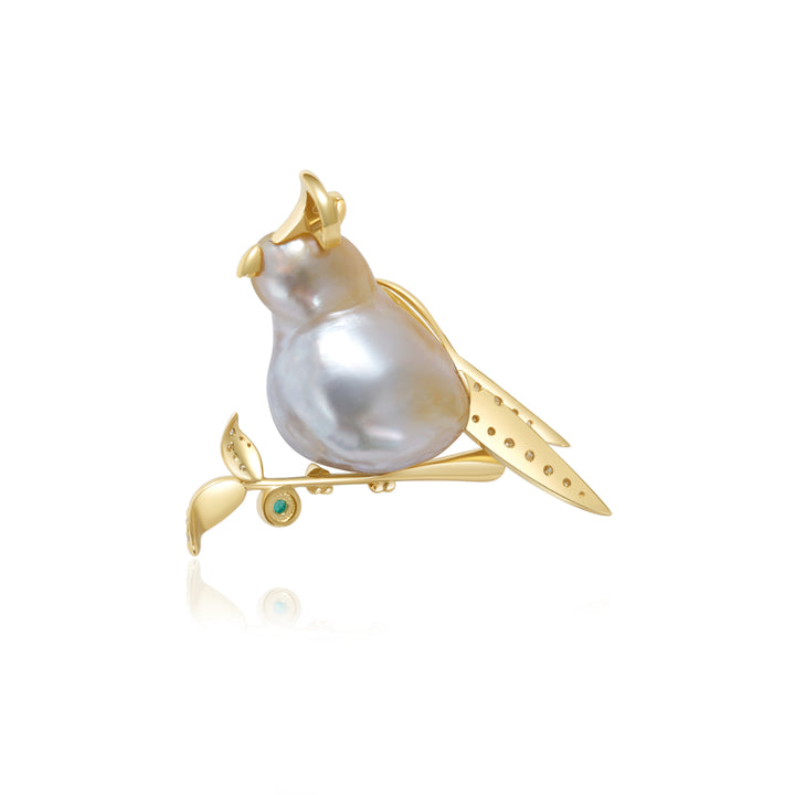 18k Solid Gold Diamond South Sea Baroque Pearl Pendant & Brooch DR00030 - PEARLY LUSTRE