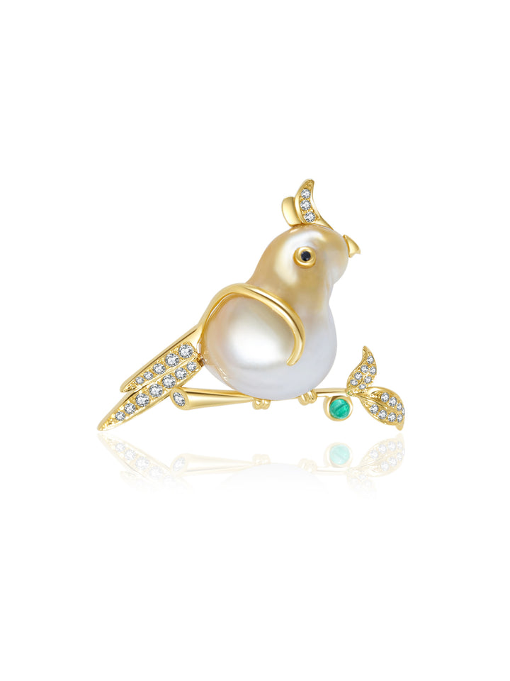 Pendentif et broche en or massif 18 carats avec diamants des mers du Sud et perles baroques DR00030