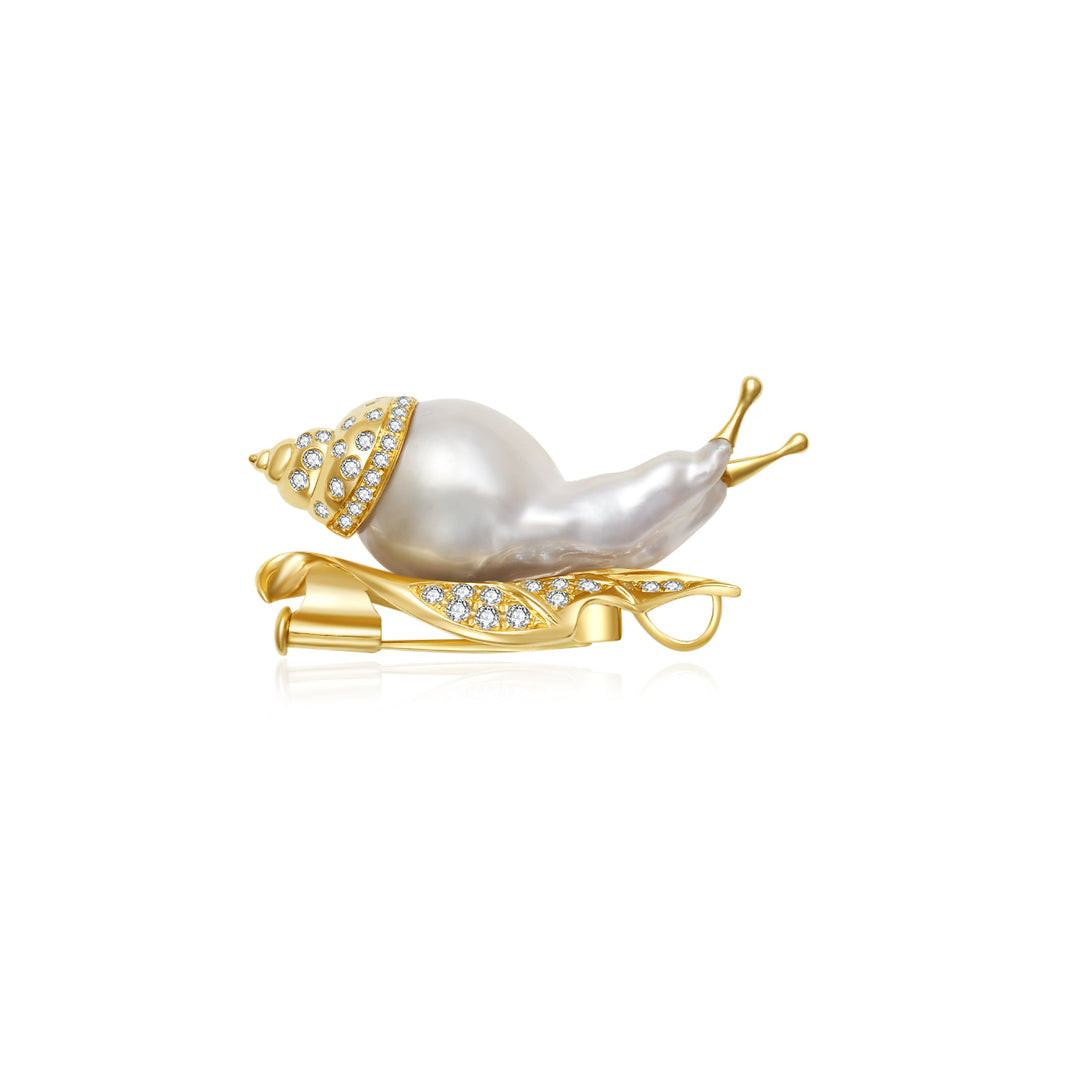 18k Solid Gold Diamond South Sea Baroque Pearl Brooch DR00031 - PEARLY LUSTRE