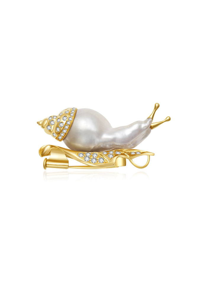 Broche en or massif 18 carats et diamants des mers du Sud, perle baroque DR00031