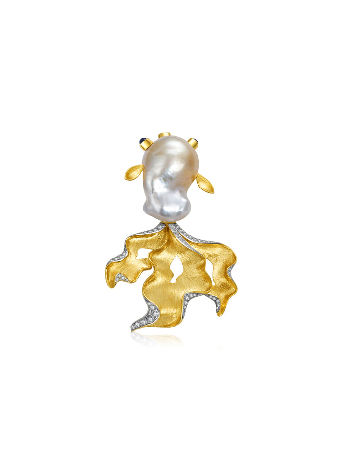 18k 純金鑽石南海巴洛克珍珠胸針 DR00034