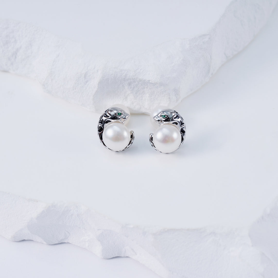 Panther Freshwater Pearl Earrings WE00119 | SAFARI - PEARLY LUSTRE