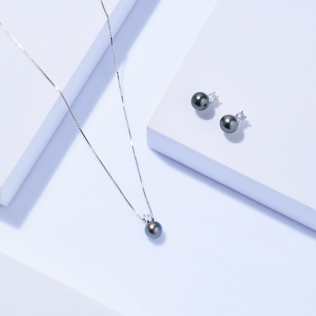 塔希提珍珠项链和耳环套装 WS00131