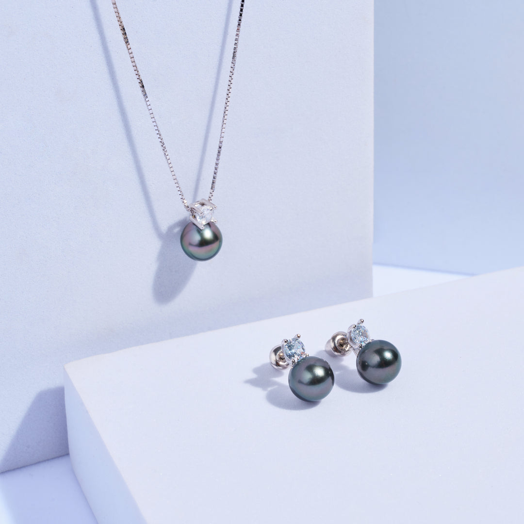 塔希提珍珠项链和耳环套装 WS00131