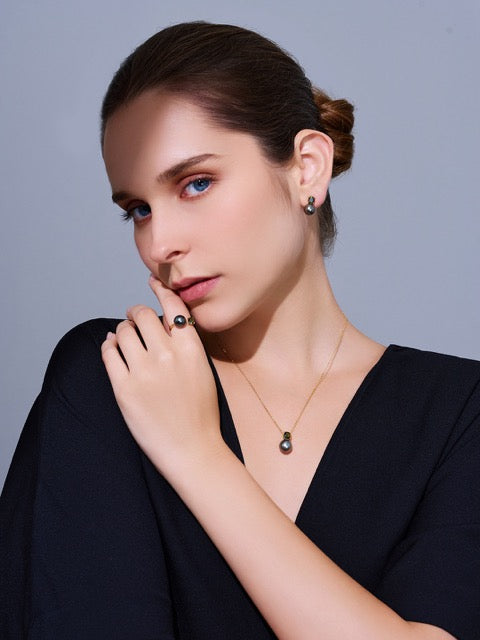 18K Solid Gold Saltwater Tahitian Pearl Necklace KN00346