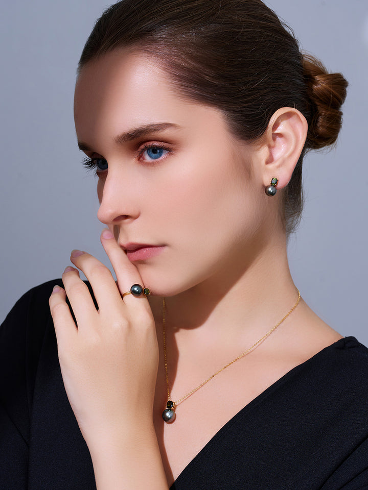 18K Solid Gold Tahitian Pearl Ring KR00062
