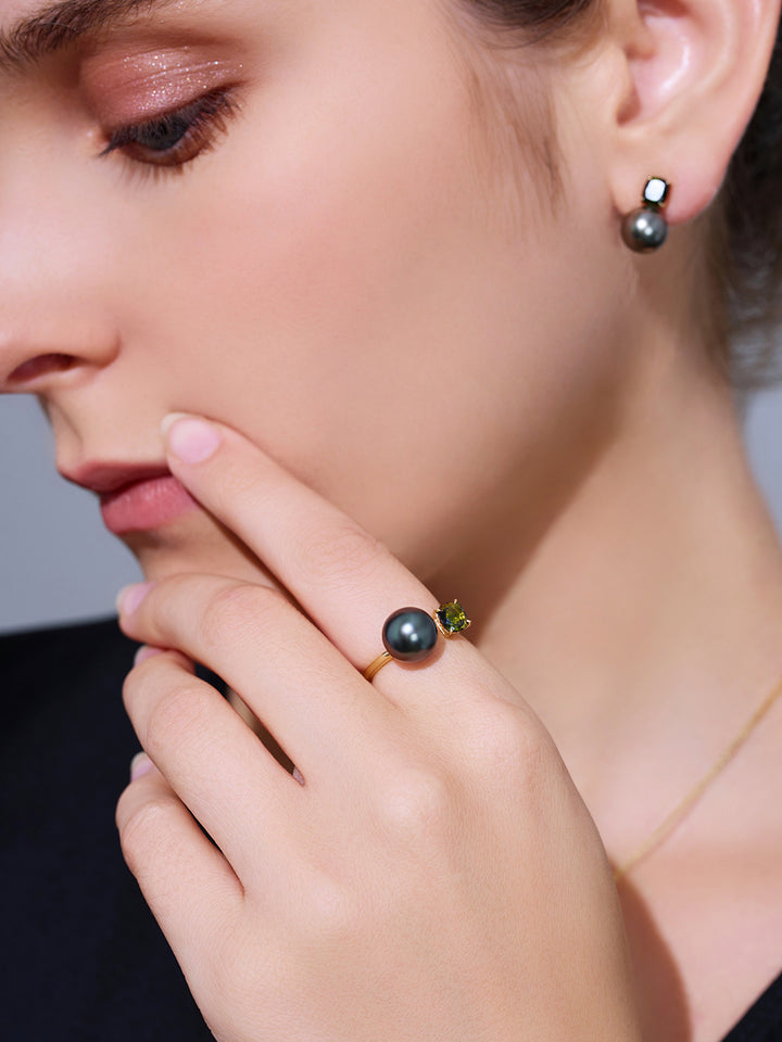 18K Solid Gold Tahitian Pearl Ring KR00062