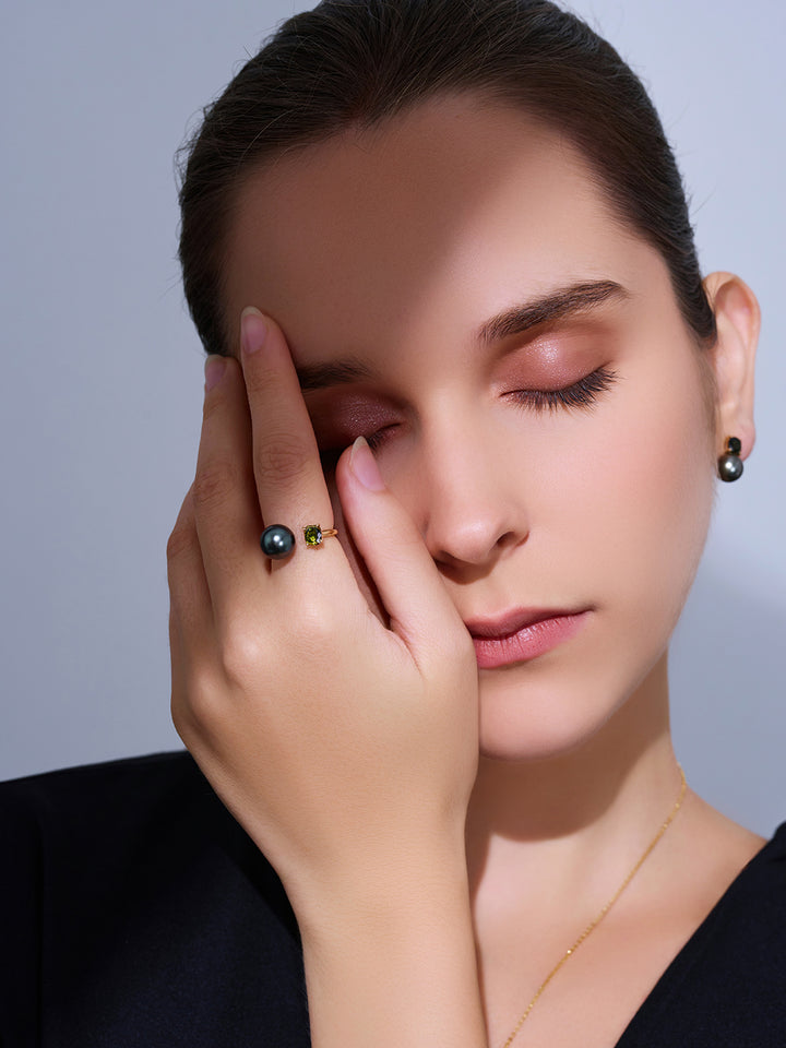 18K Solid Gold Tahitian Pearl Ring KR00062