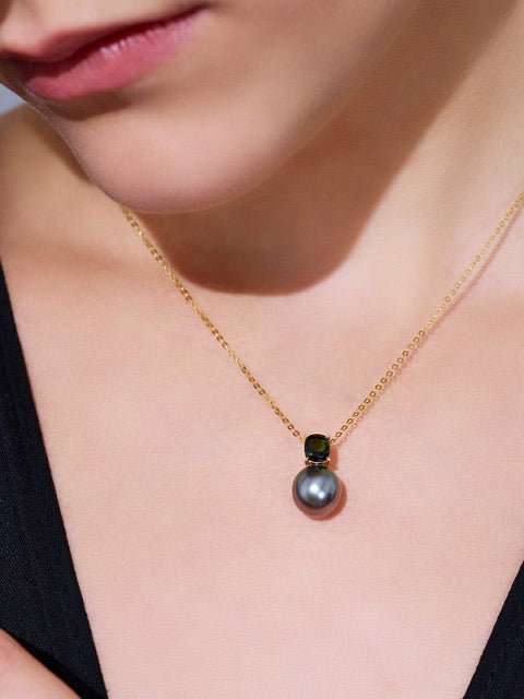 18K Solid Gold Saltwater Tahitian Pearl Necklace KN00346
