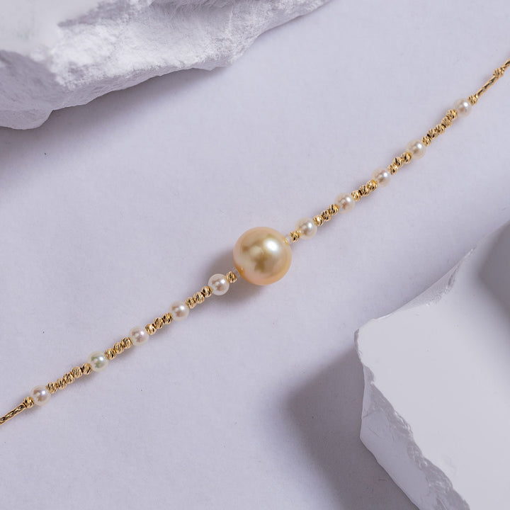 18K Solid Gold Saltwater Pearl Bracelet KB00019 - PEARLY LUSTRE