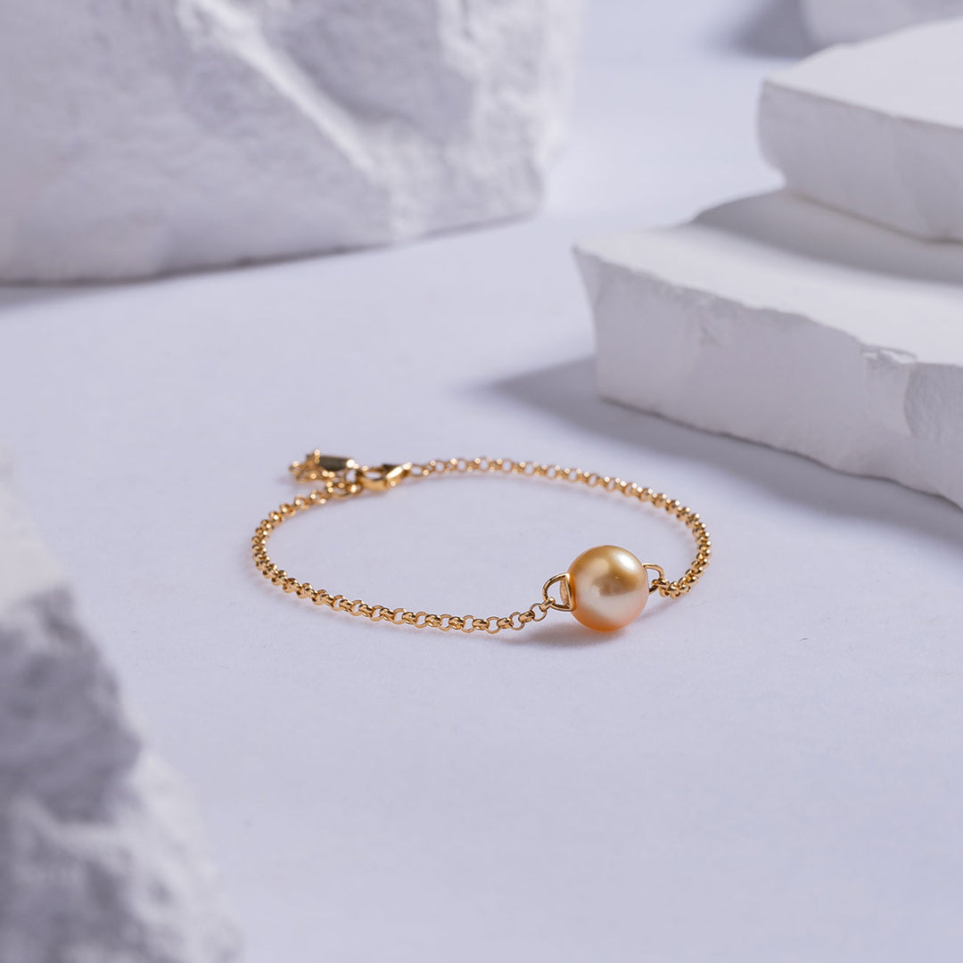 18K Solid Gold Golden South Sea Pearl Bracelet KB00020 - PEARLY LUSTRE