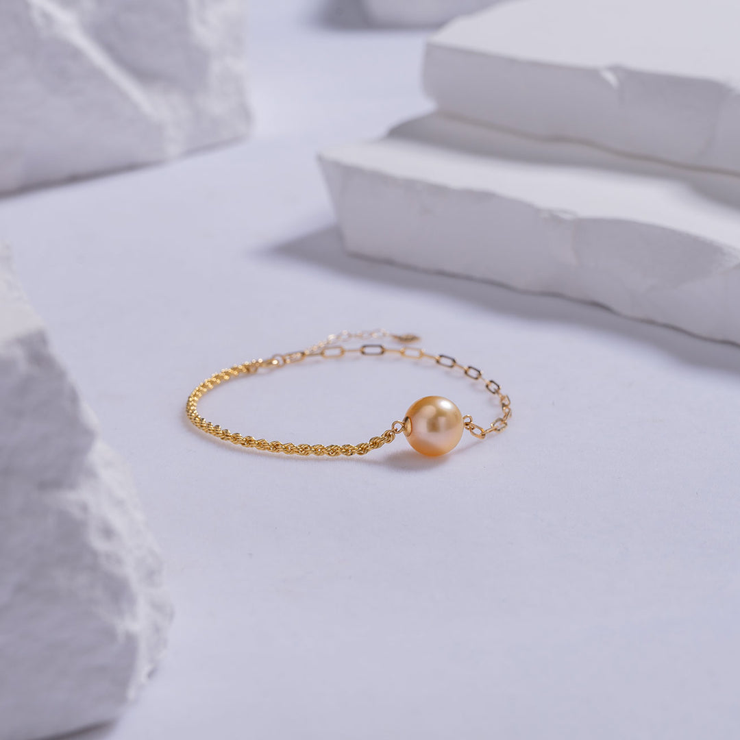 18K Solid Gold Golden South Sea Pearl Bracelet KB00021 - PEARLY LUSTRE