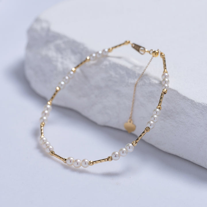 18K Solid Gold Freshwater Pearl Bracelet KB00023 - PEARLY LUSTRE