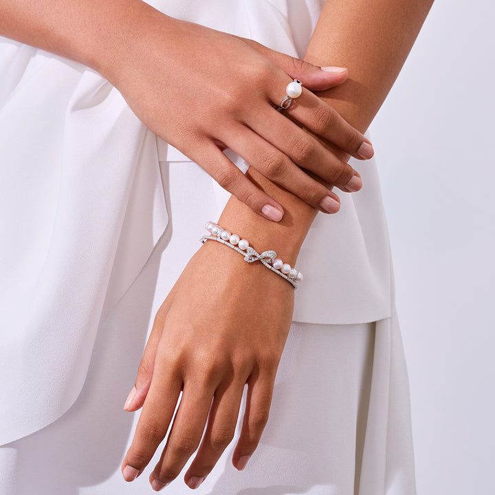 18K Solid Gold Diamond Freshwater Pearl Ring KR00046