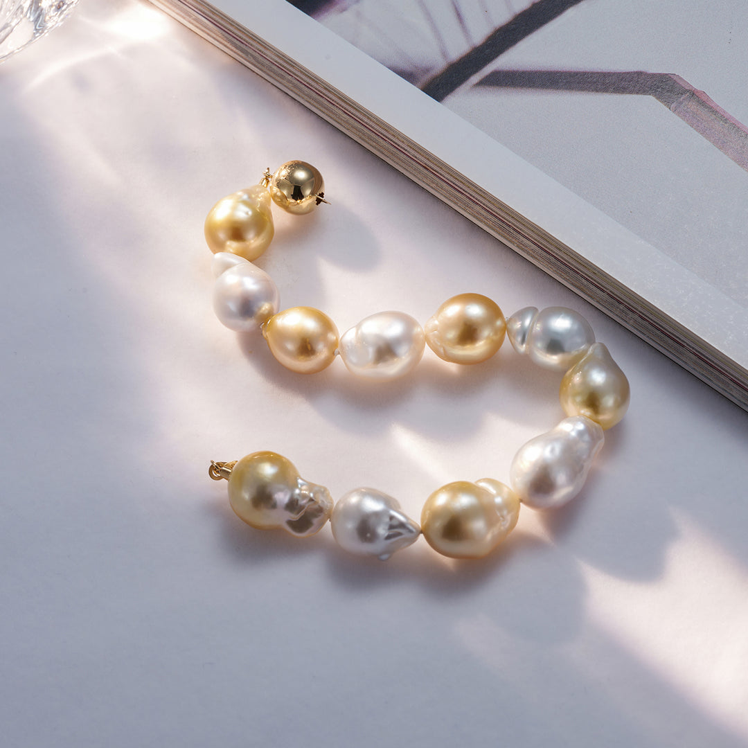 18k Solid Gold South Sea Golden Pearl Jewelry Set KS00014 - PEARLY LUSTRE