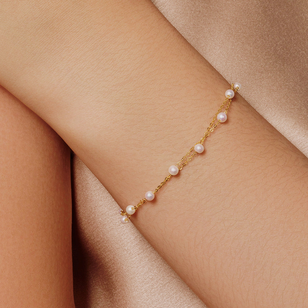 18K Solid Gold Freshwater Pearl Bracelet KB00035