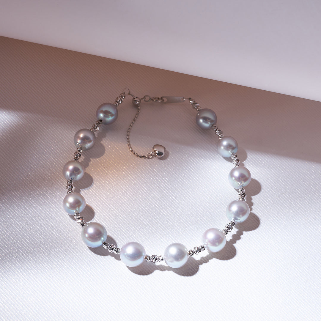 18K Solid Gold Silver Blue Akoya Pearl Bracelet KB00037