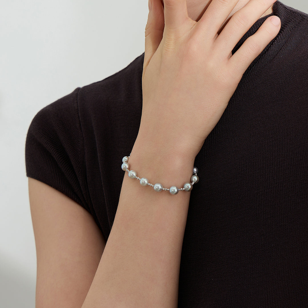 Bracelet en perles Akoya bleues en or massif 18 carats et argent KB00037