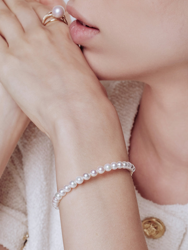 Pulsera de Perlas Akoya de Oro Macizo 18K Lustre Superior KB00040