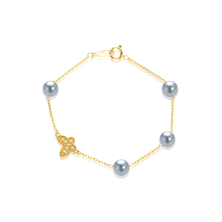 Pulsera de perlas Akoya azul, plata, oro macizo de 18 quilates KB00041