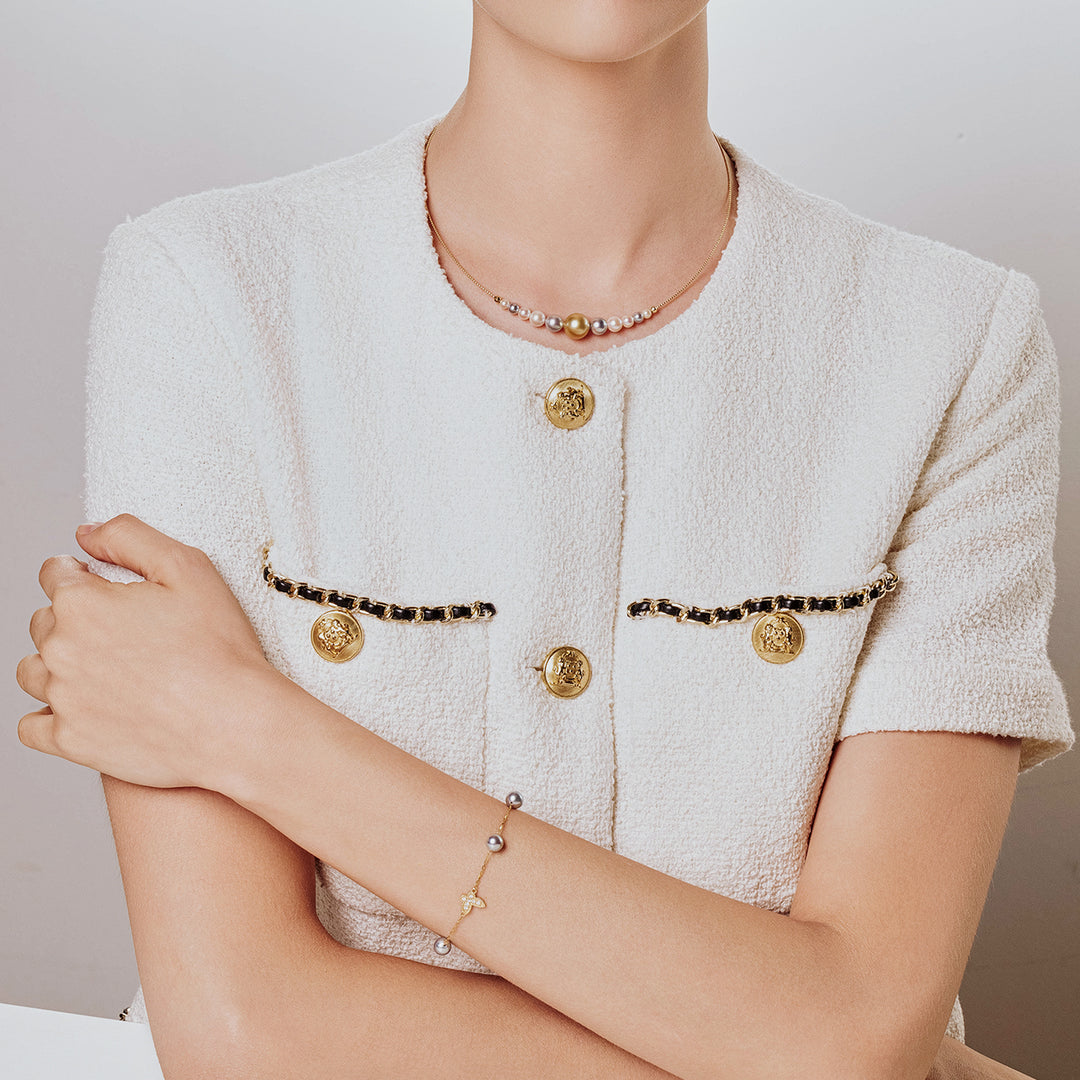 Collar de oro de 18 quilates con perlas de Akoya y oro del Mar del Sur KN00128 | ARMONÍA