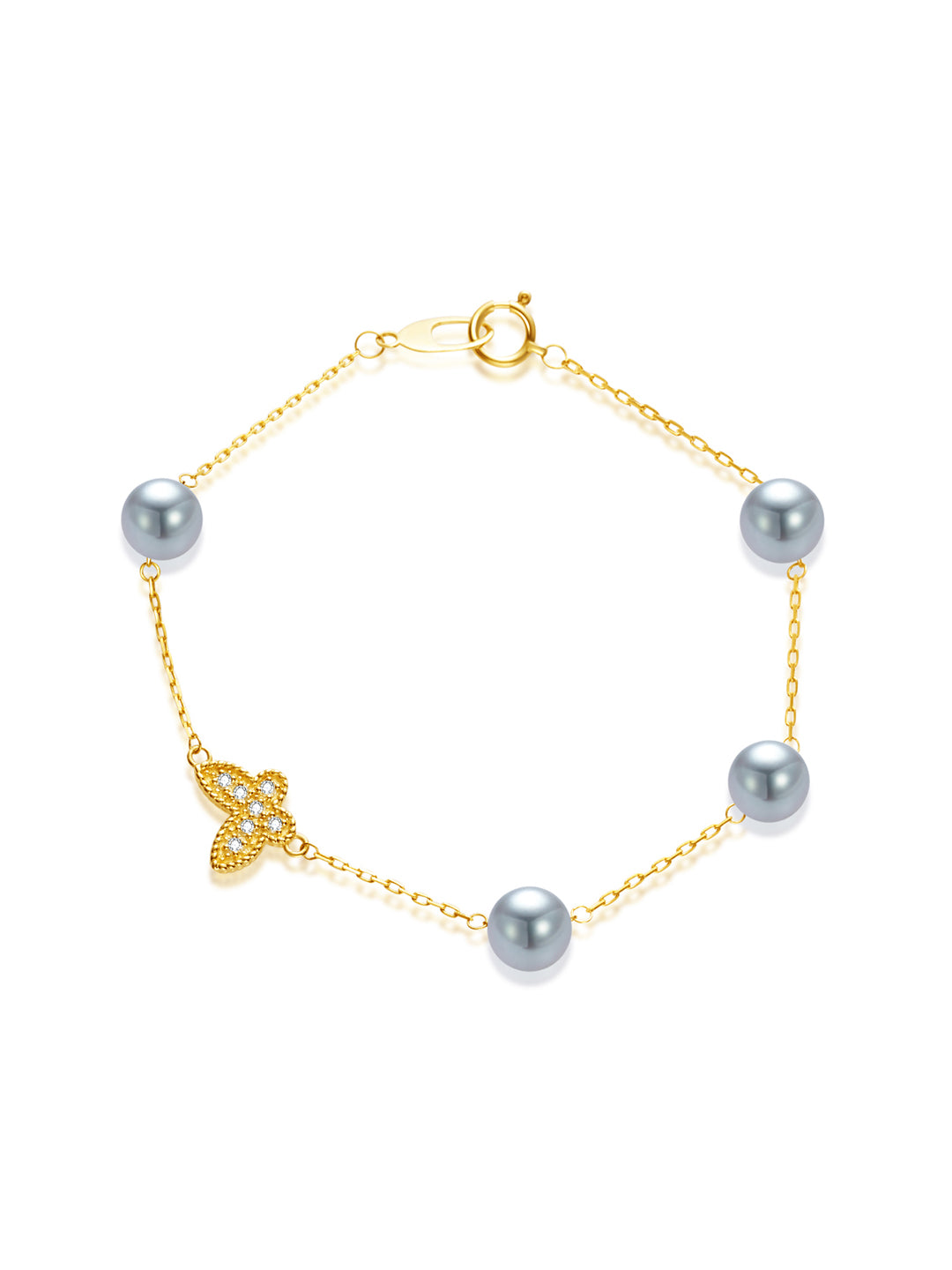 Top Lustre 18K Solid Gold Silver Blue Akoya Pearl Bracelet KB00081 | BUTTERFLY