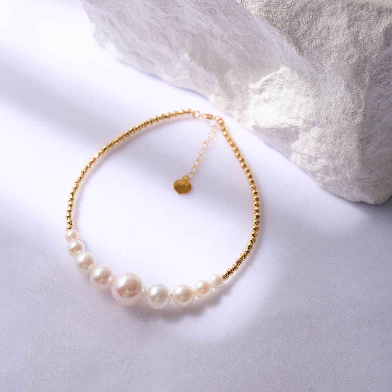 18K ソリッド ゴールド アコヤ パール ブレスレット