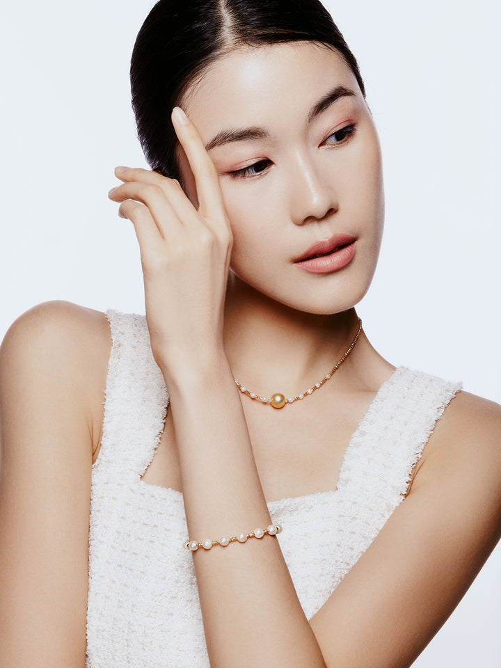 Top Lustre 18k Solid Gold South Sea Golden Pearl Necklace KN00123 | HARMONY