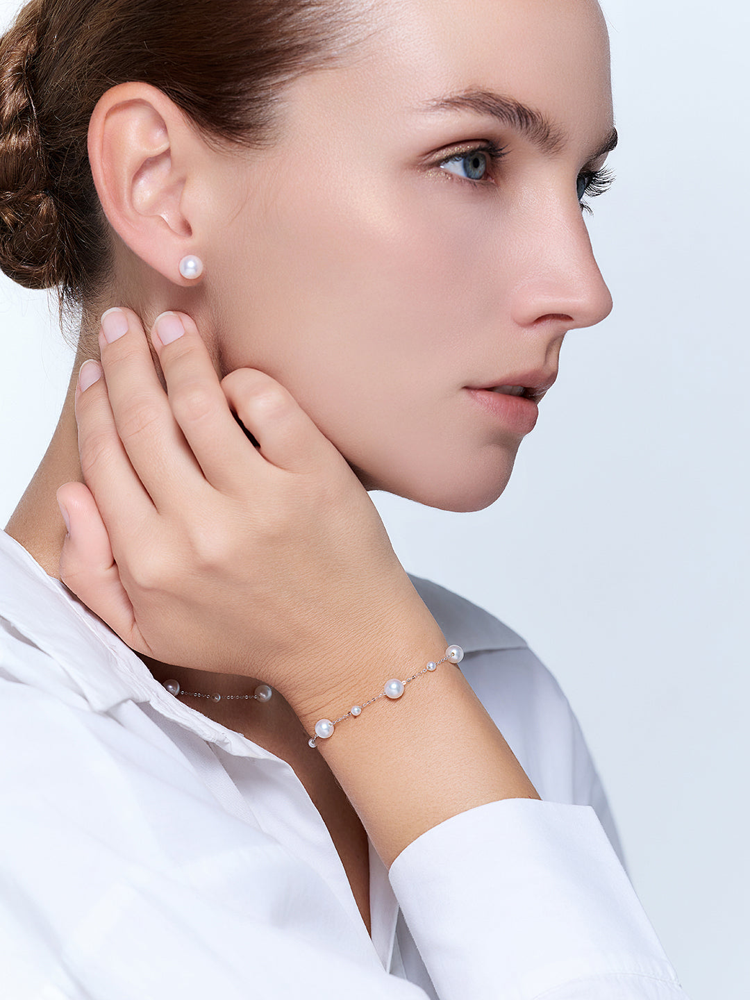 Bracelet de qualité supérieure en or massif 18 carats avec perle Akoya KB00048 | RHYTHM