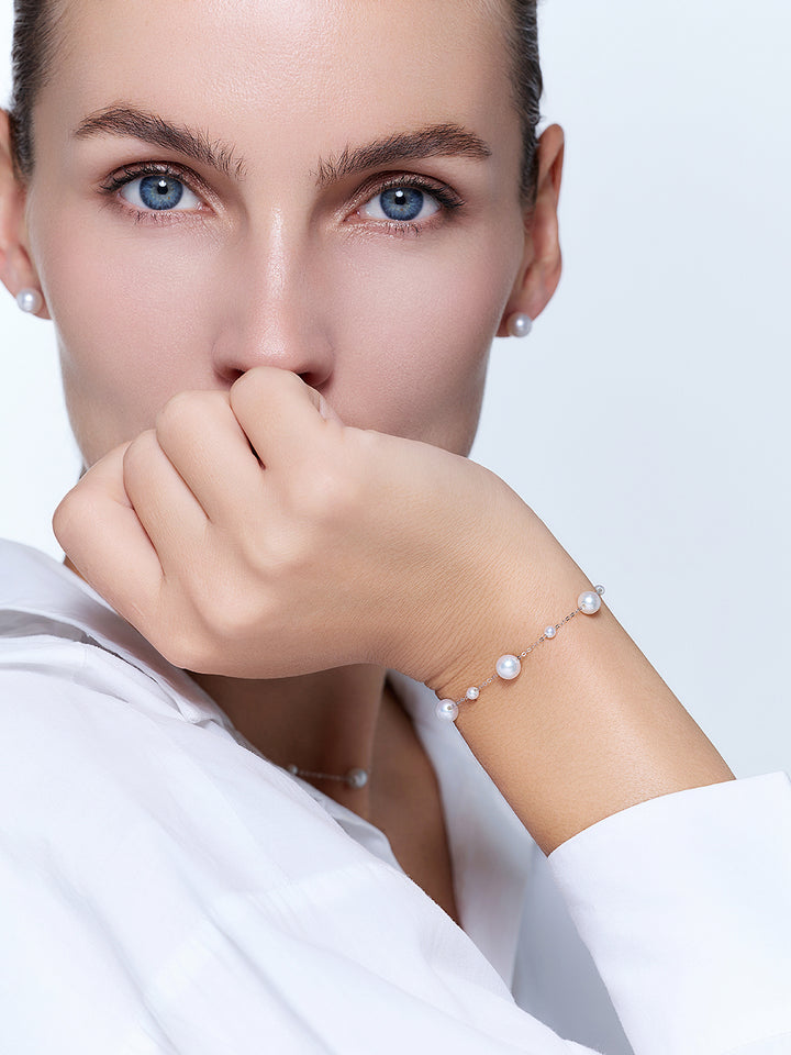 Bracelet de qualité supérieure en or massif 18 carats avec perle Akoya KB00048 | RHYTHM