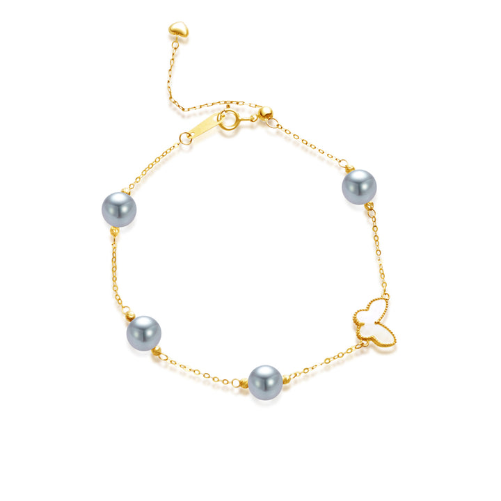 Pulsera de Perlas Akoya Azules de Plata de Oro Sólido de 18K KB00051