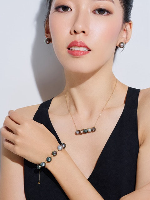 Pulsera de perlas tahitianas de oro macizo de 18K con el mejor brillo KB00055
