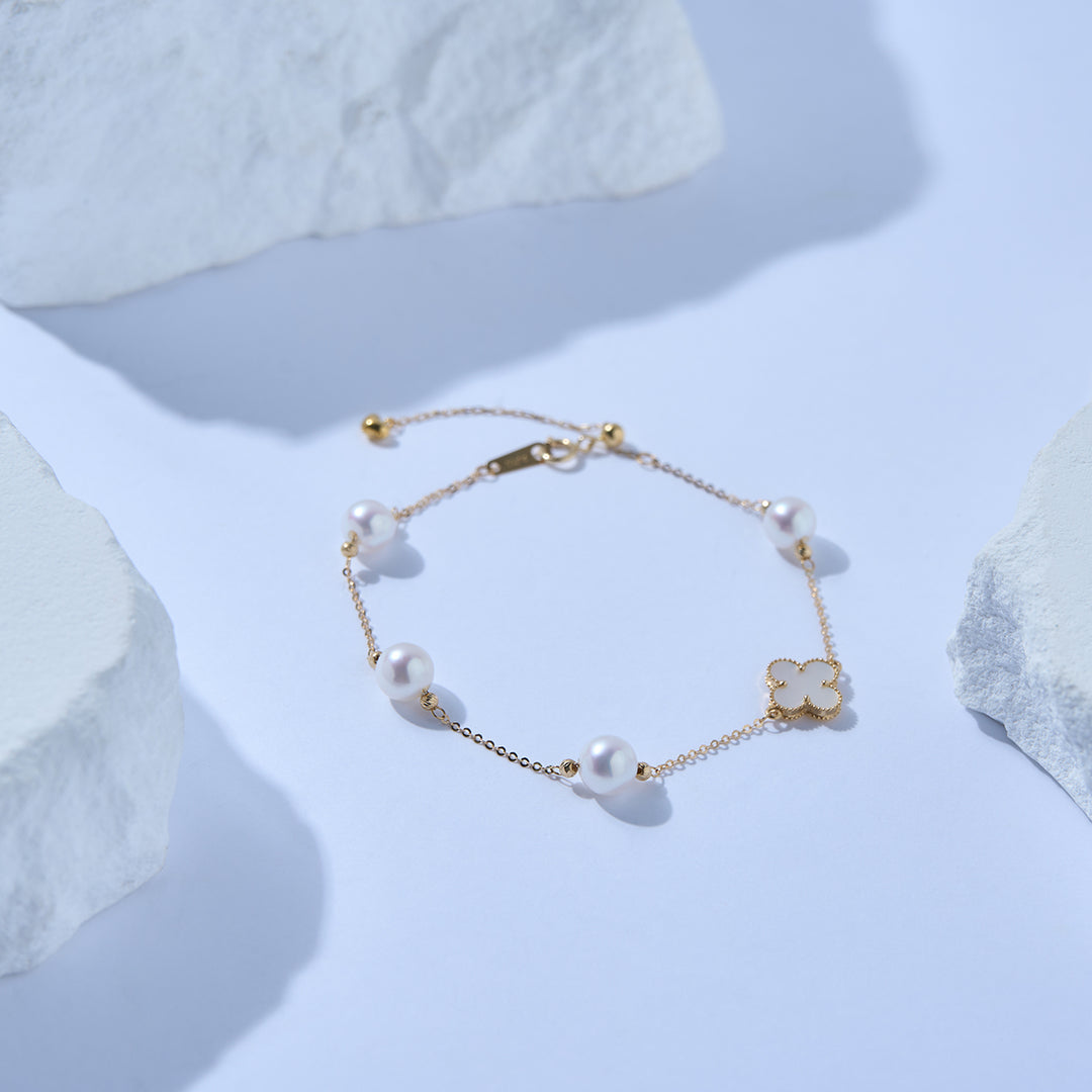 18K Solid Gold Akoya Pearl Bracelet KB00058